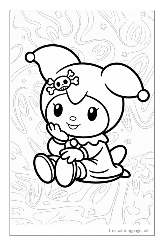 coloring page of kuromi sitting and thinking