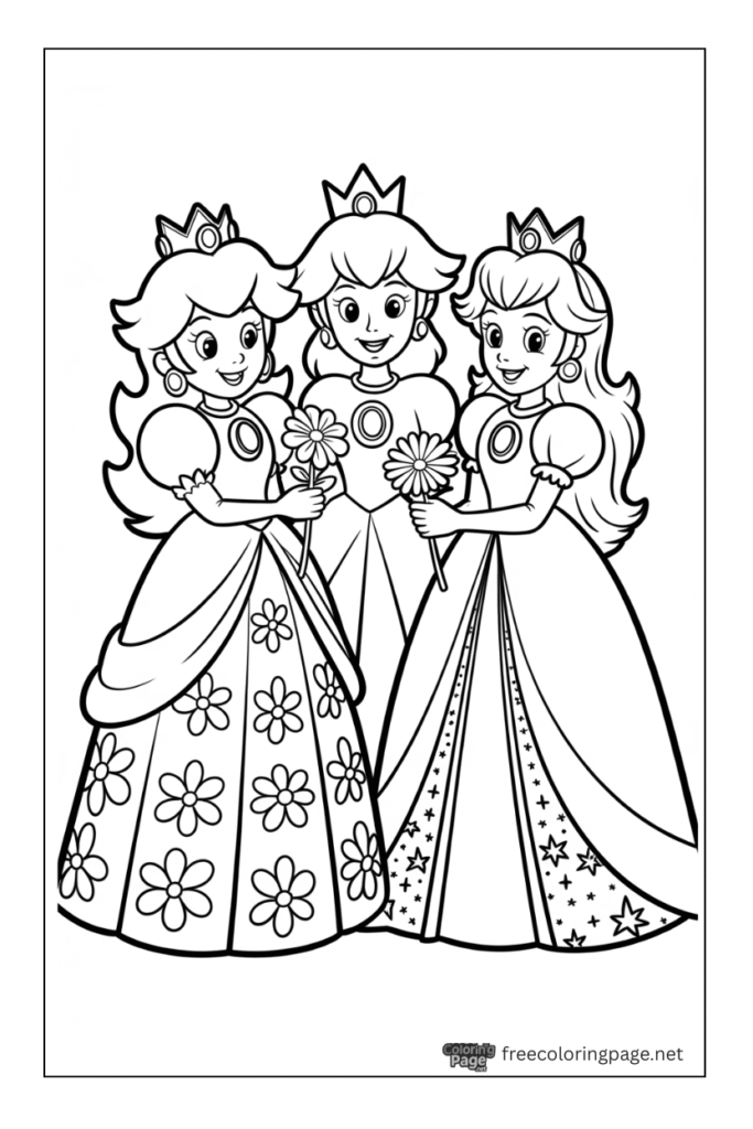 coloring pages of mario all princess