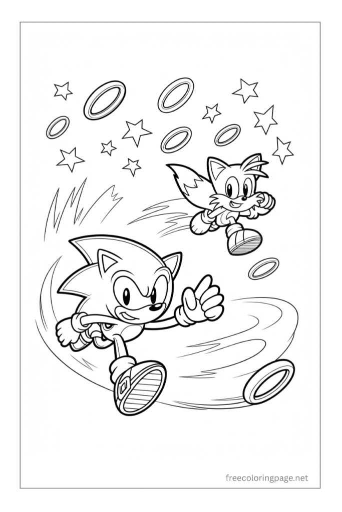 sonic and tails running coloring page