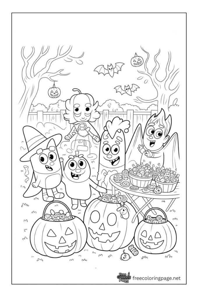 halloween coloring page bluey pumpkins 