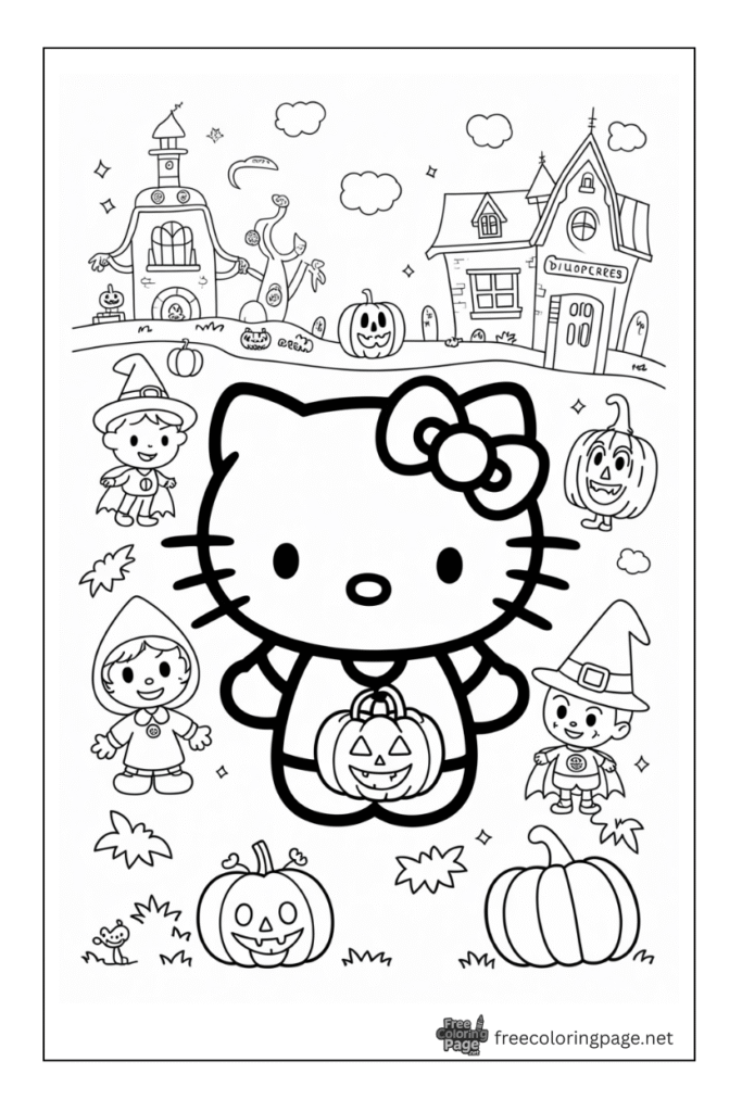 halloween coloring page hello kitty pumpkin bluey celebration
