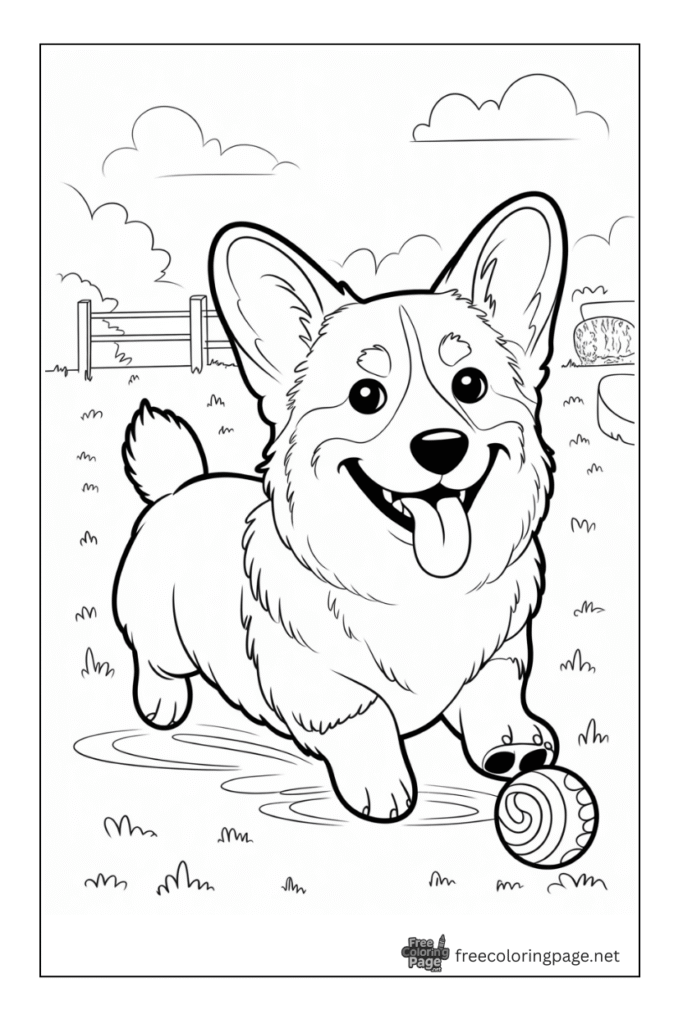 coloring page of dog running with ball