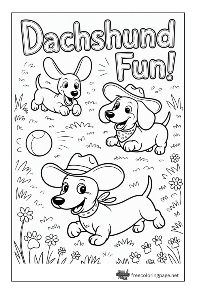 coloring page of dachshund dog fun together