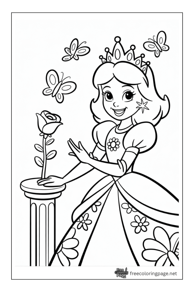 coloring pages of mario daisy princess with flower and butterflies