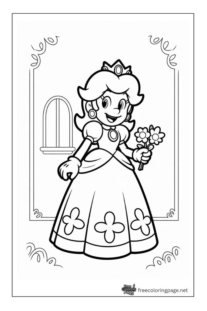 coloring pages of mario princess daisy with flowers