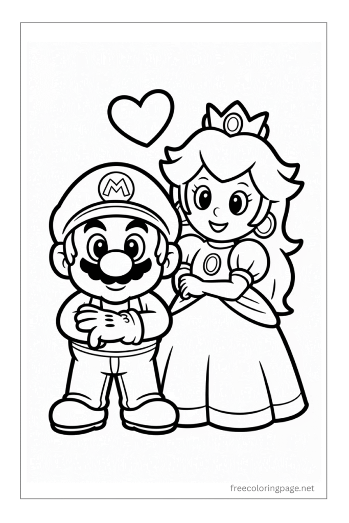 coloring page of mario and princess daisy
