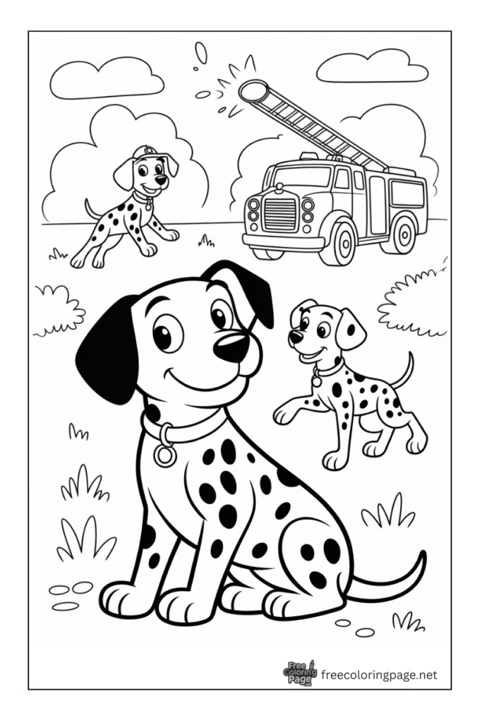 coloring page of dalmatian dog with puppy