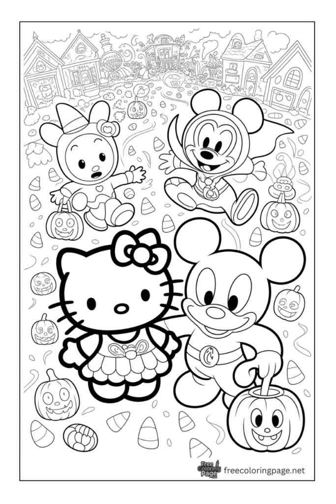 halloween coloring page disney characters celebration minie mouse 