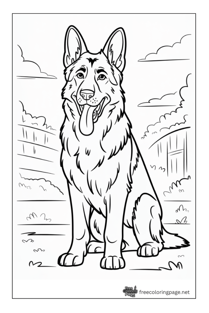 coloring page of german shepherd sitting