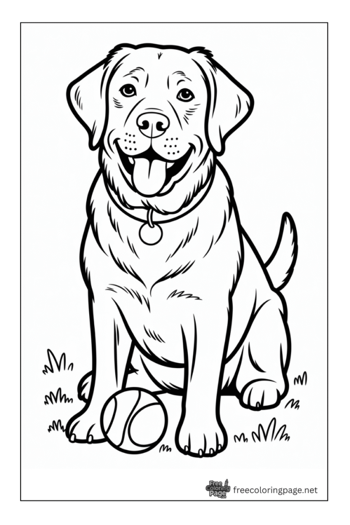 coloring page of dog sitting with ball