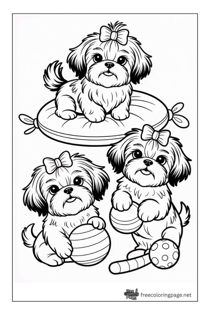 coloring page of dogs playing with ball 
