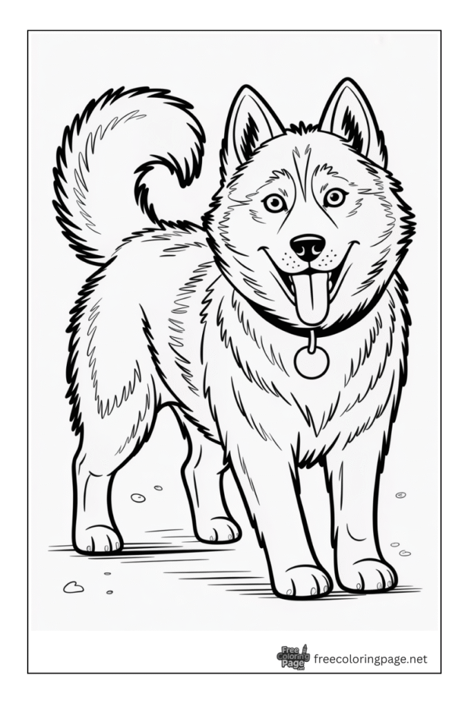 coloring page of husky dog with mouth open