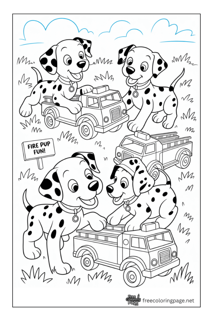 coloring page of dalmatian dog puppy playing 