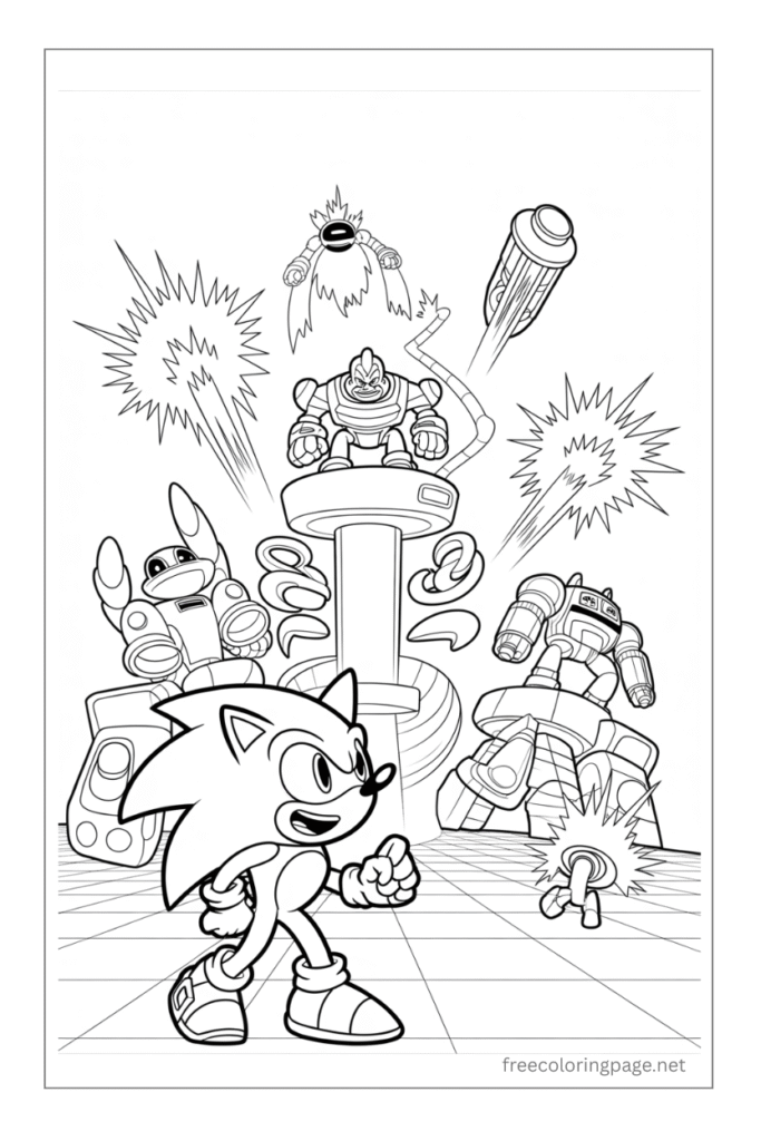 coloring page of sonic Dr. eggman fighting