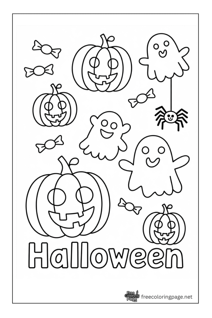 halloween coloring page bats candies pumpkin ghosts