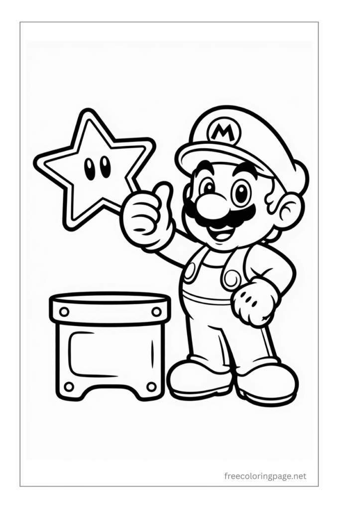 mario pipe and star coloring page