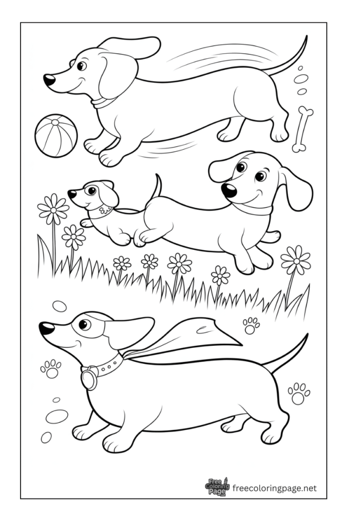 coloring page of dog running and playing