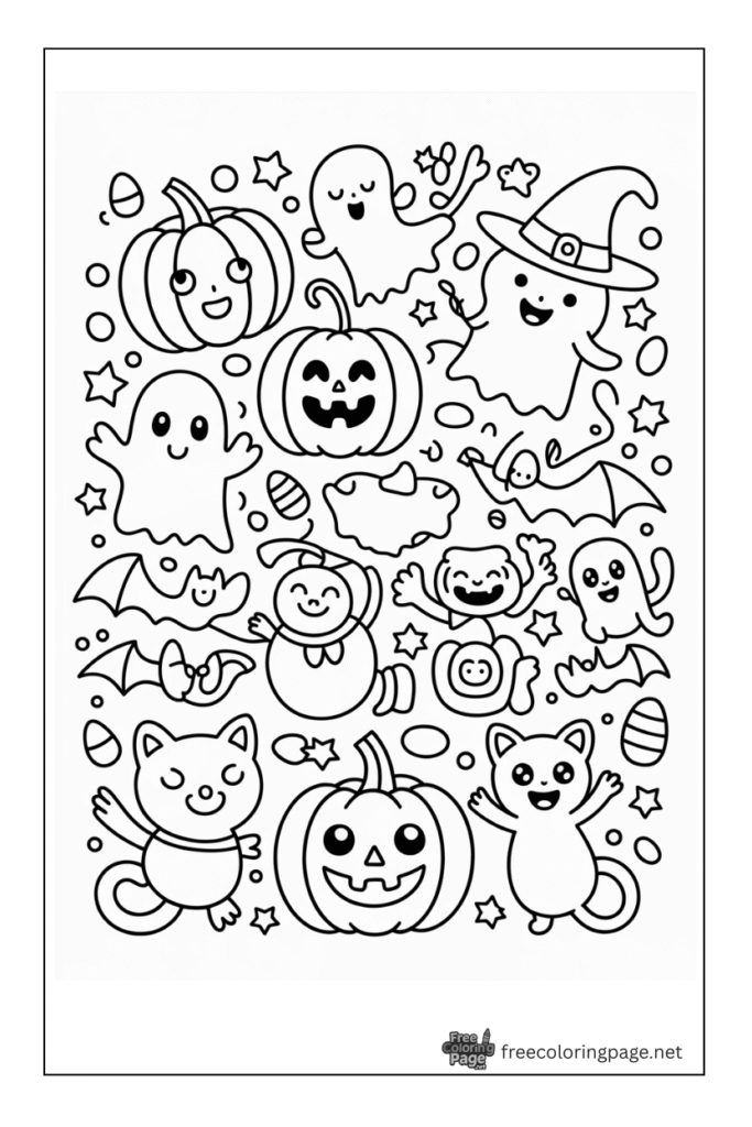halloween coloring page ghosts cats bats 