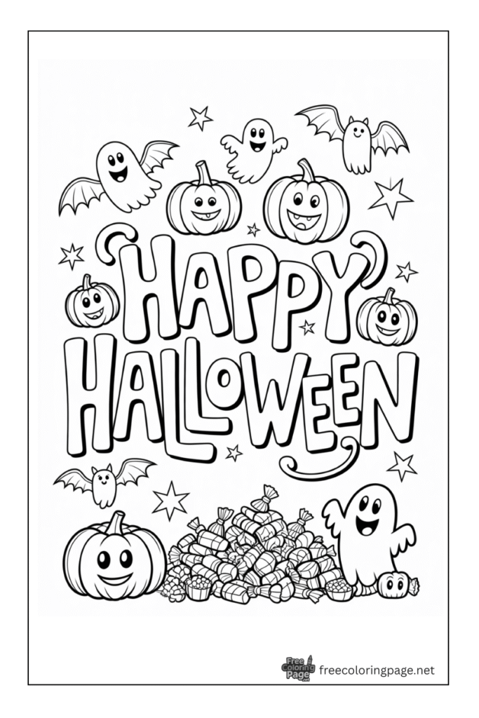 halloween coloring page ghosts and pumpkin