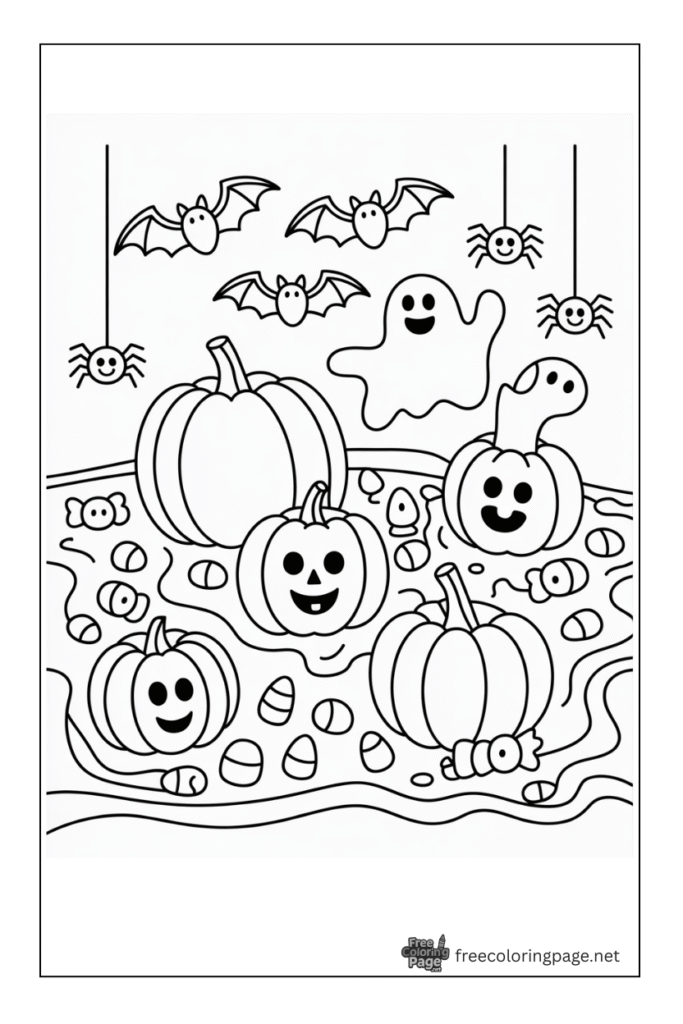 halloween coloring page spider bats ghost pumpkins