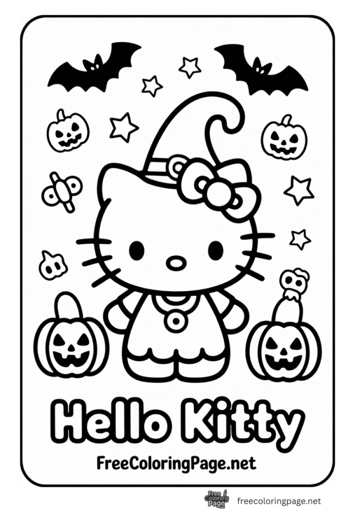 halloween coloring page kitty celebrating halloween