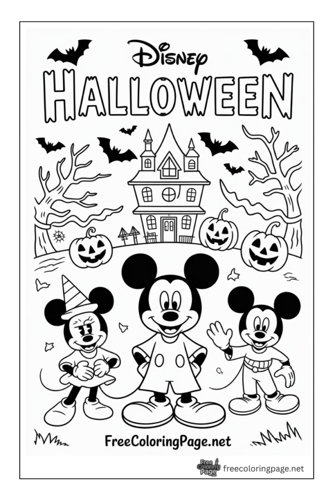 halloween coloring page disney characters celebration micky mouse pumpkins