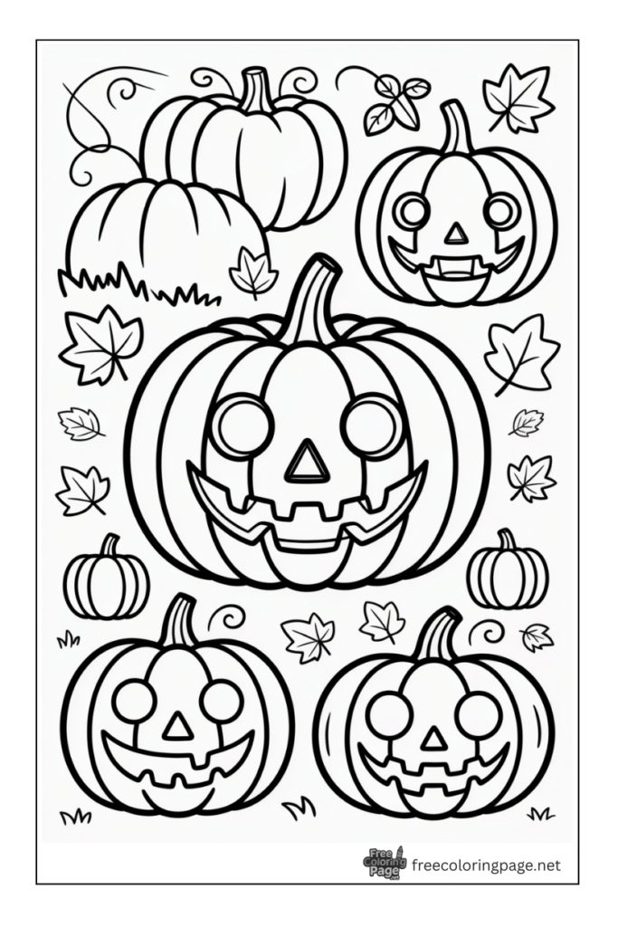 halloween coloring page pumkin leaves