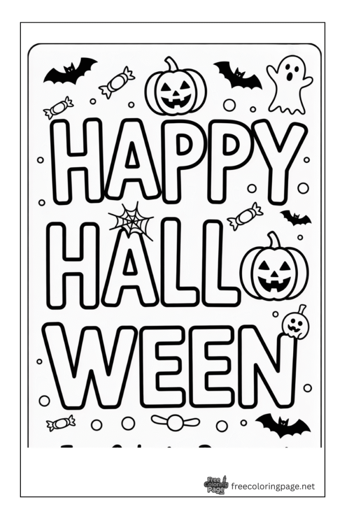 halloween coloring page of happy halloween 