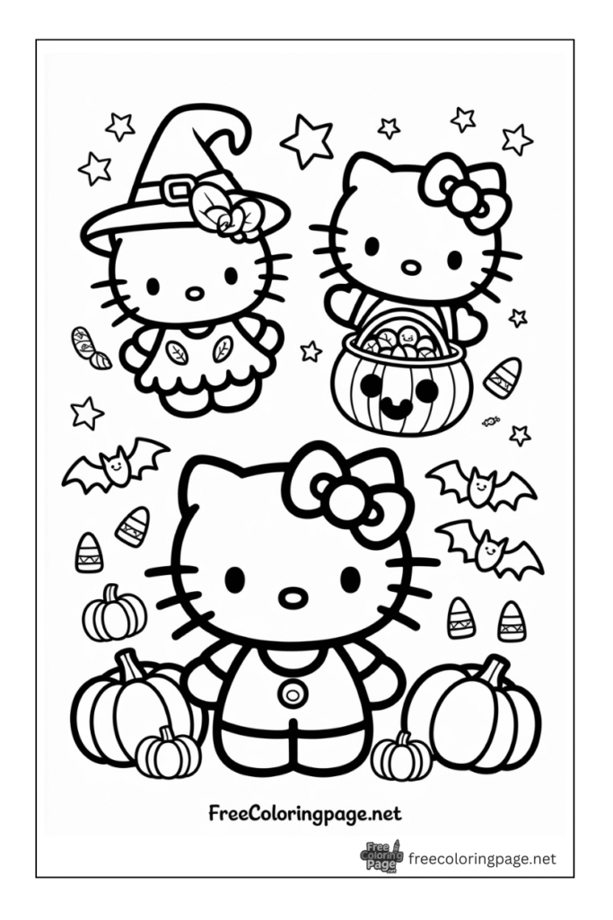 halloween coloring page hello kitty bats pumpkin