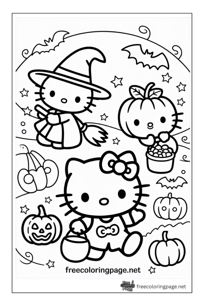 halloween coloring page hello kitty with pumpkin 