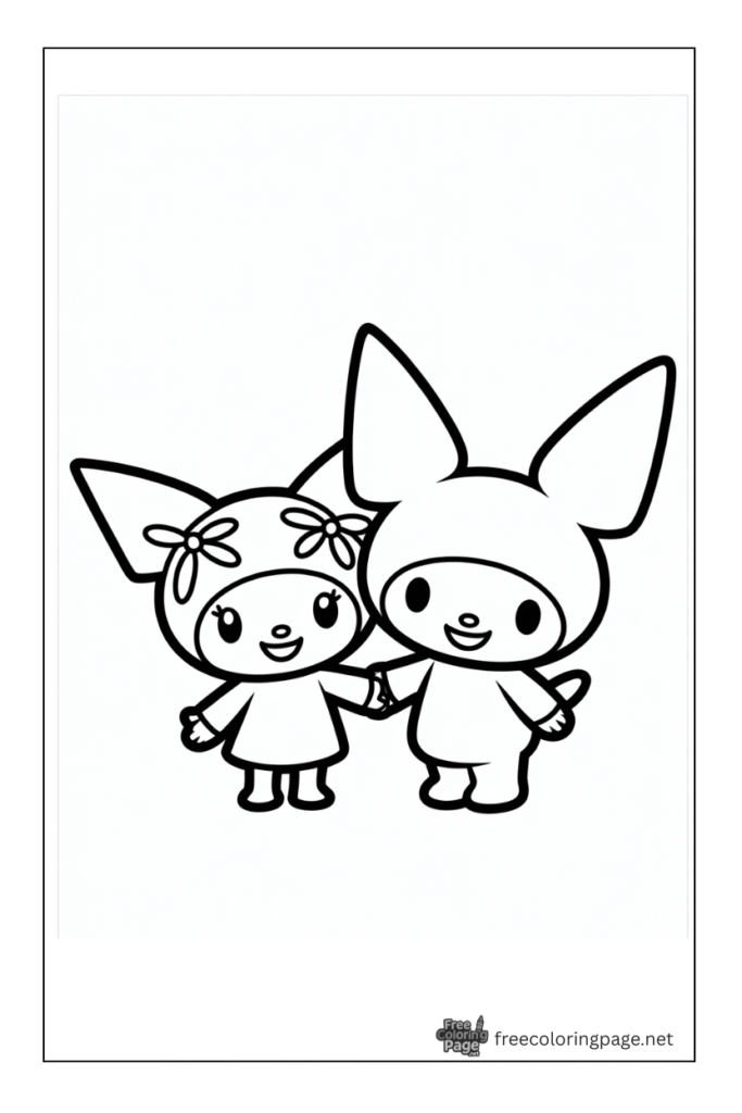 coloring page of kuromi and kawaii