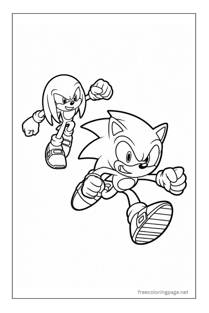 sonic and knuckles running coloring page