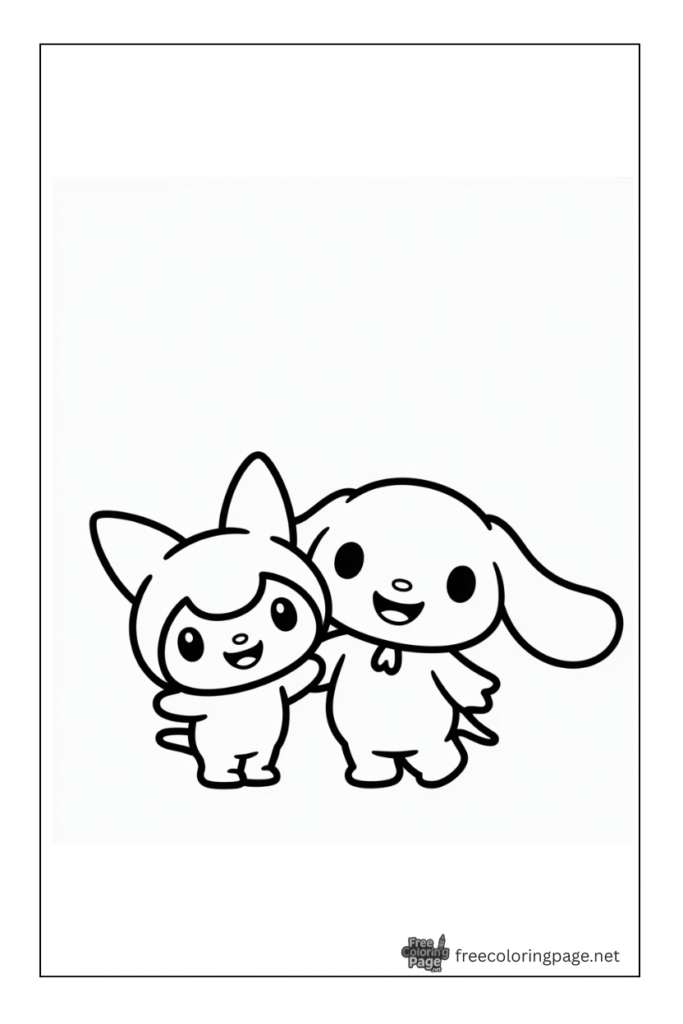 coloring page of kuromi with her friend cinnamoroll