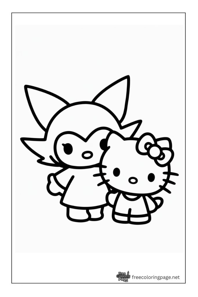 coloring page of kuromi and hello kitty