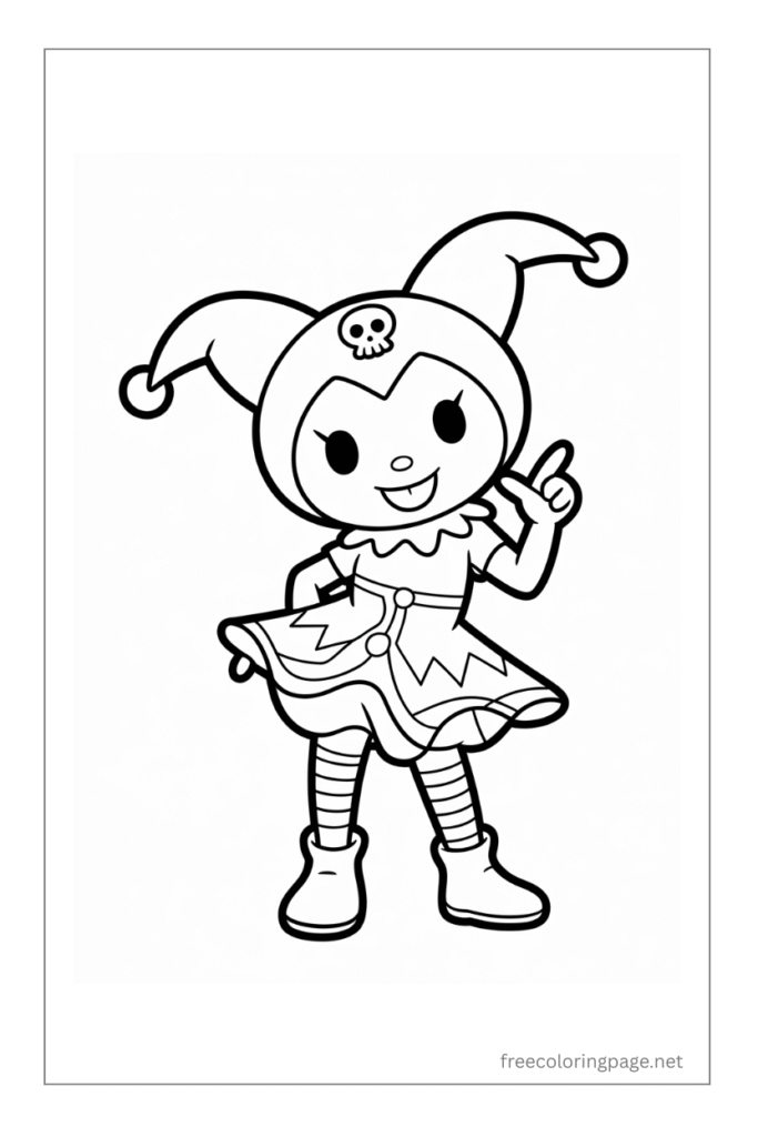 coloring page of kuromi in sanrio style