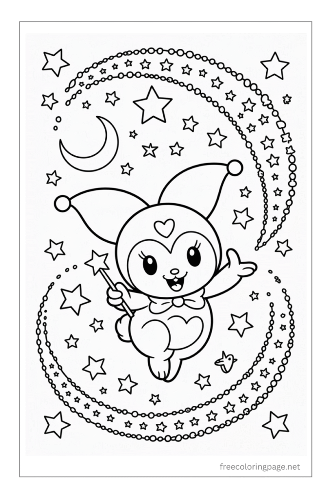 coloring page of kuromi with decorative background