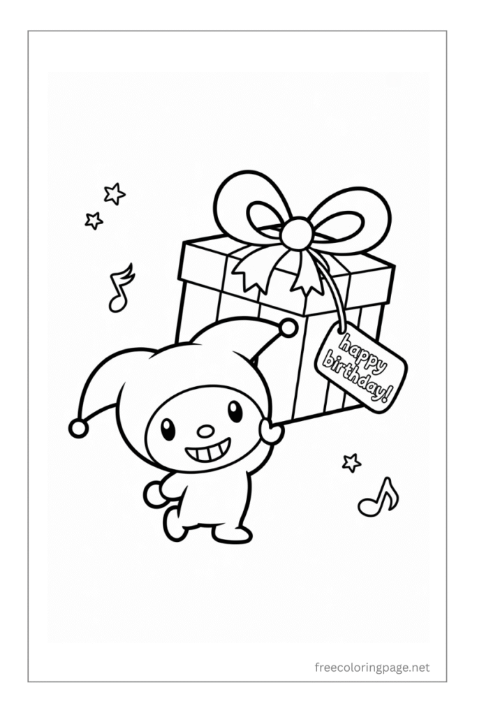coloring page of kuromi christmas gift giving