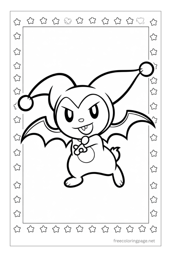 coloring page of kuromi halloween with bat wings