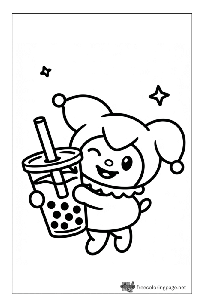 coloring page of kuromi boba with wink eye