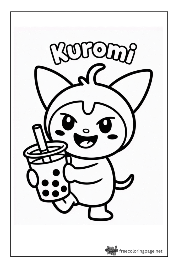 coloring page of kuromi with boba drink