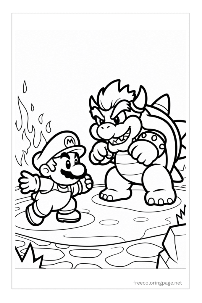 coloring pages of mario and bowser together