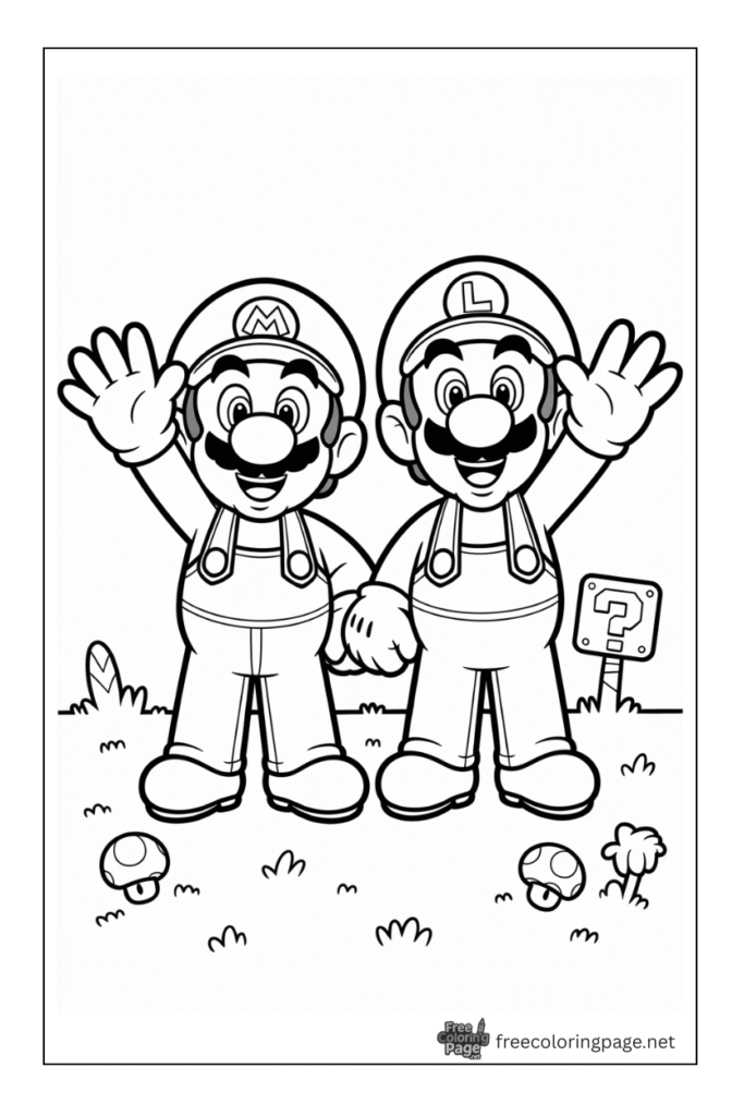 coloring pages of mario bros luigi waving hands