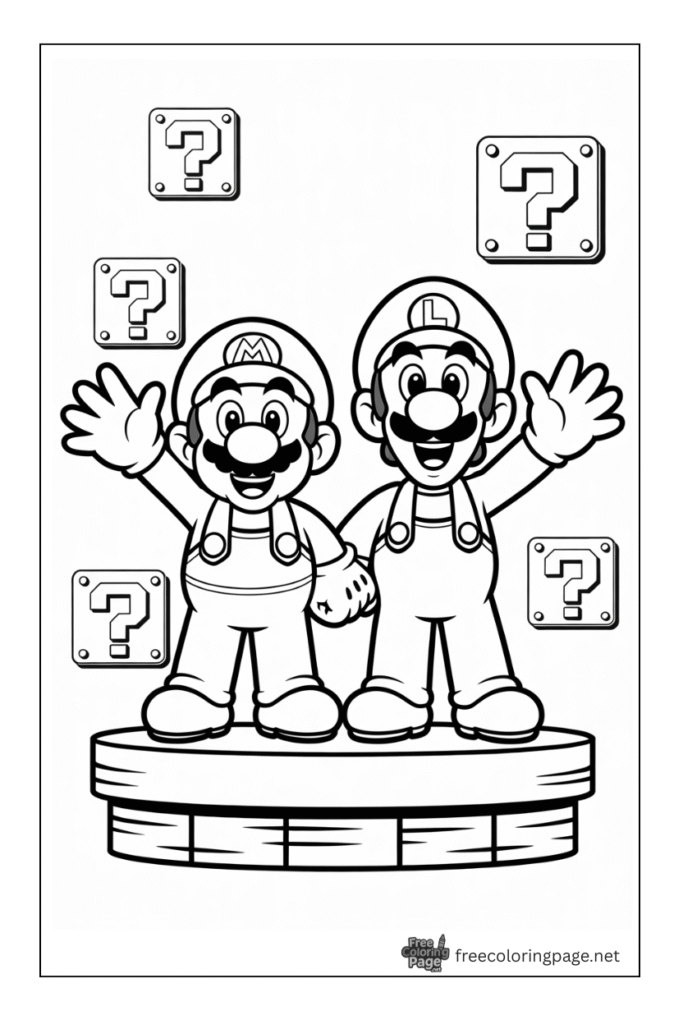 coloring pages of mario luigi super bros standing on pipe