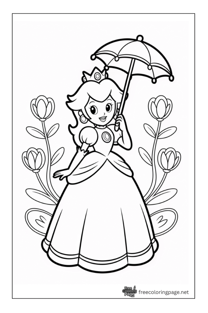 coloring pages of mario princess peach with umbrella