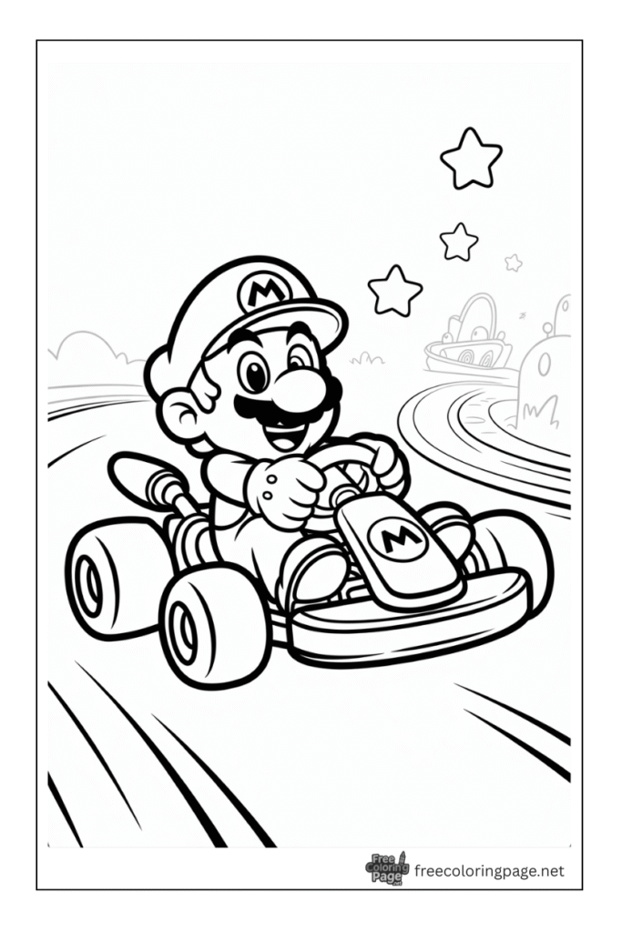 coloring pages of mario driving the cart