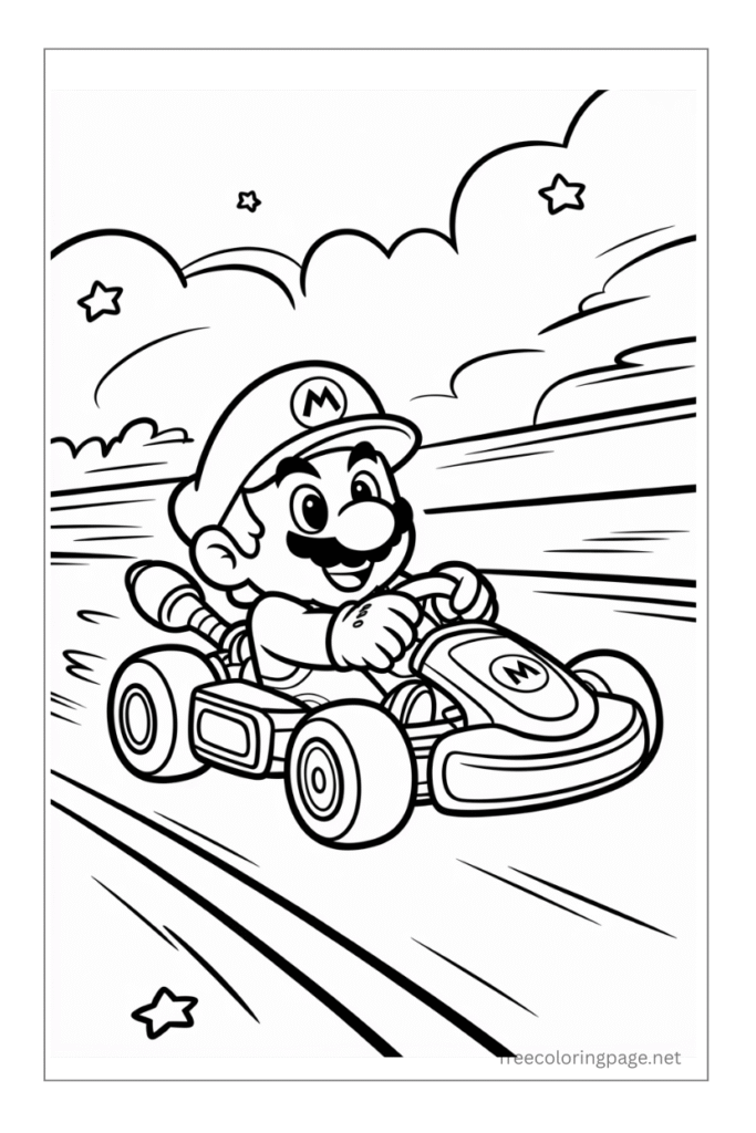 marion kart racing coloring page