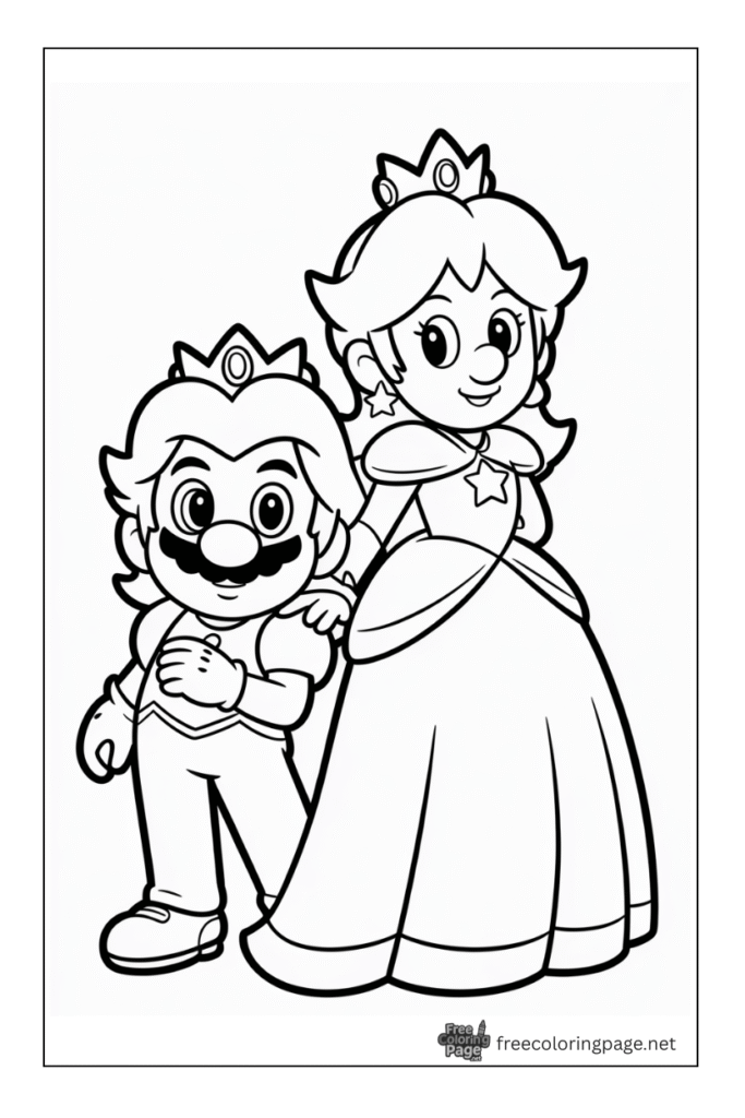 coloring pages of mario and peach princess standing together