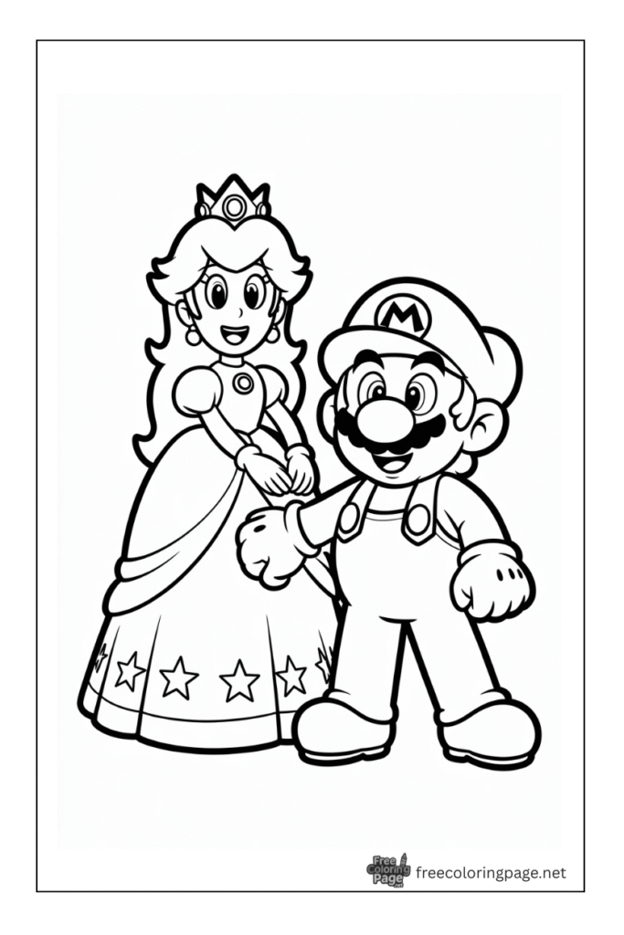coloring pages of mario and peach princess