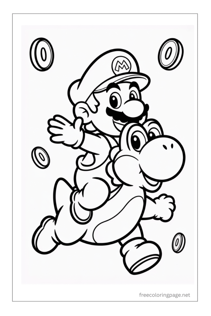 coloring page of mario sitting on yoshi