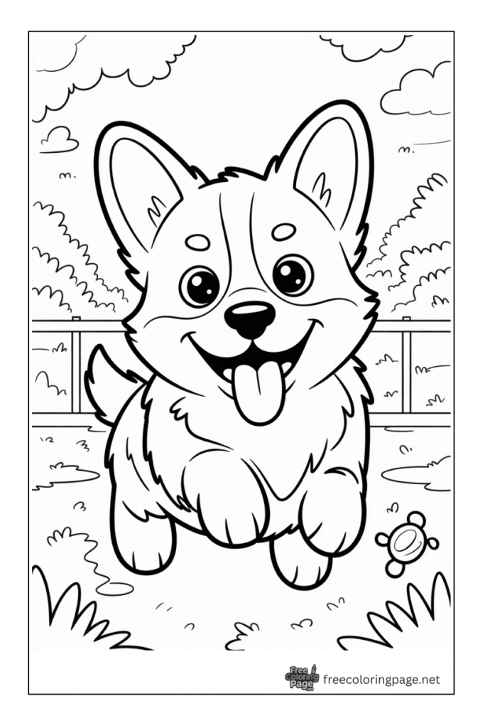 coloring page of cute dog running